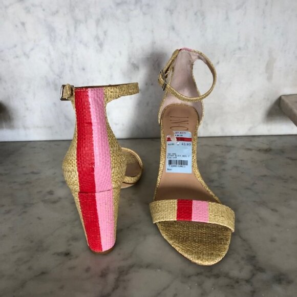 INC Kivah Block Heel Ankle Strap Pink Red Stripe Sandals 6M RARE - Picture 4 of 17